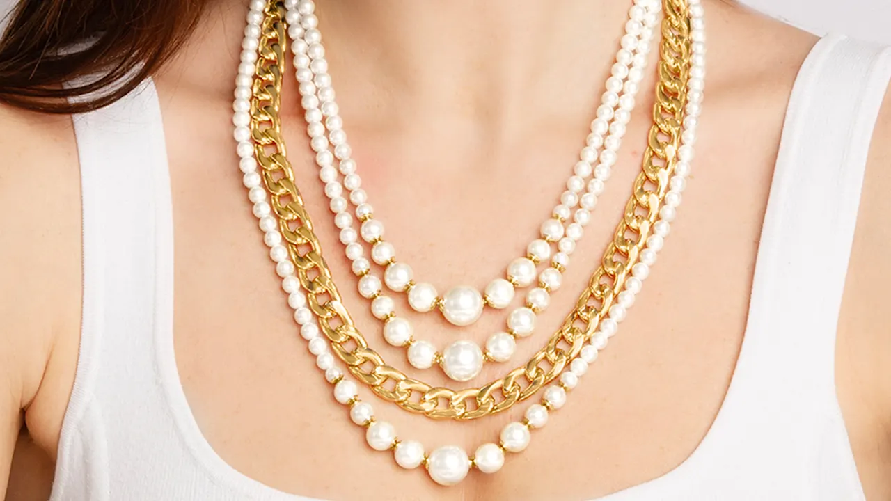 Martha Stewart Four Strand Pearl and Chain Gold Necklace