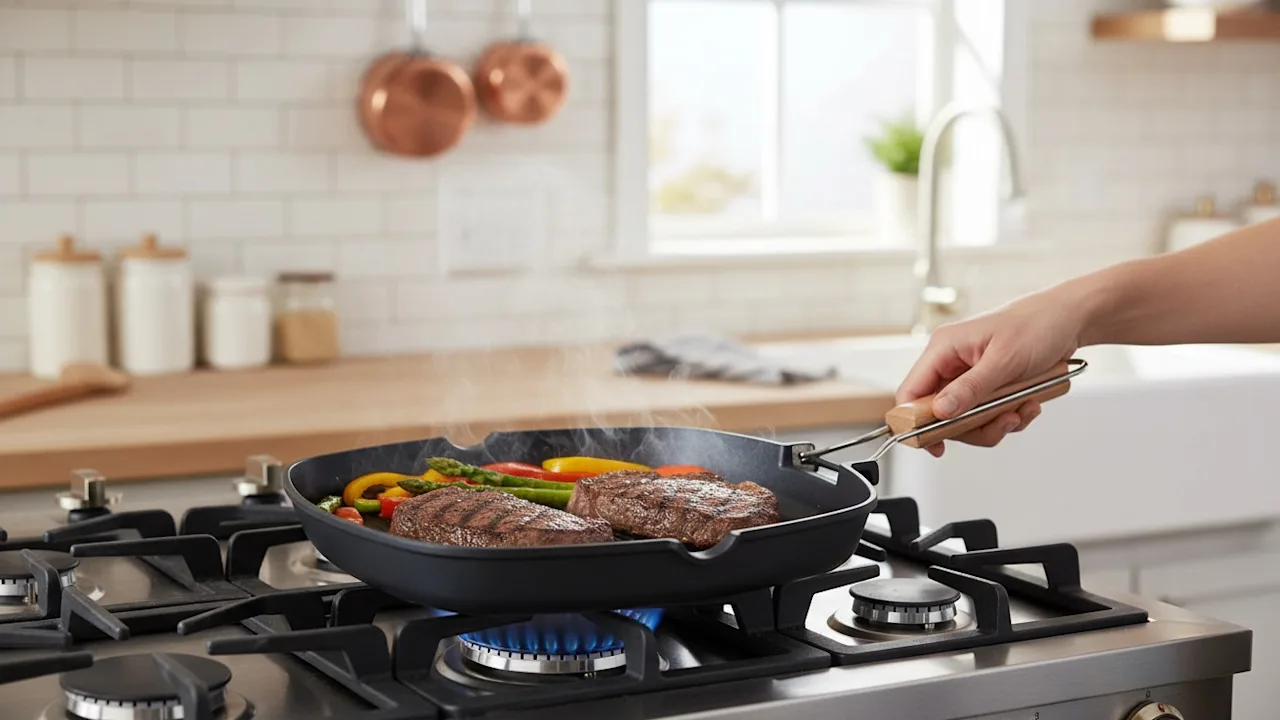 MasterPan Nonstick 8" Grill Pan with Folding Handle