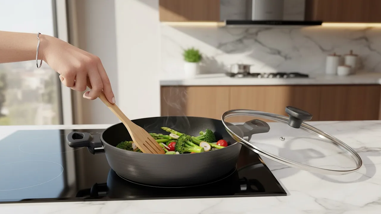 MasterPan Nonstick 11" Sauté & Sauce 5 Quart Pan with Glass Lid
