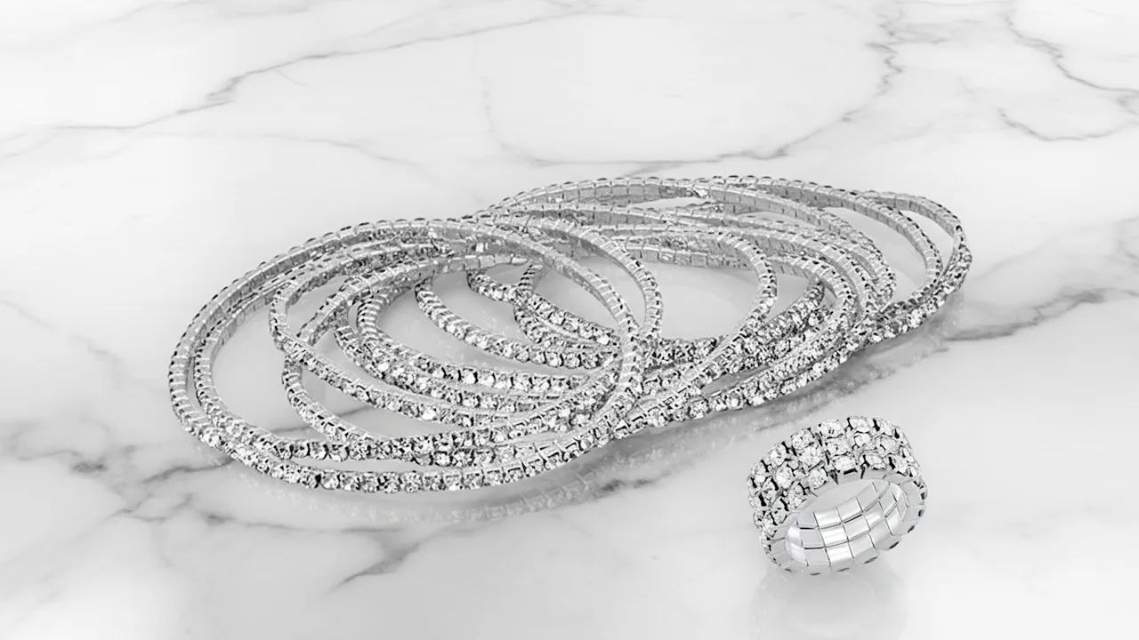 Steeltime Simulated Diamond Stretch Bracelet & Ring Set