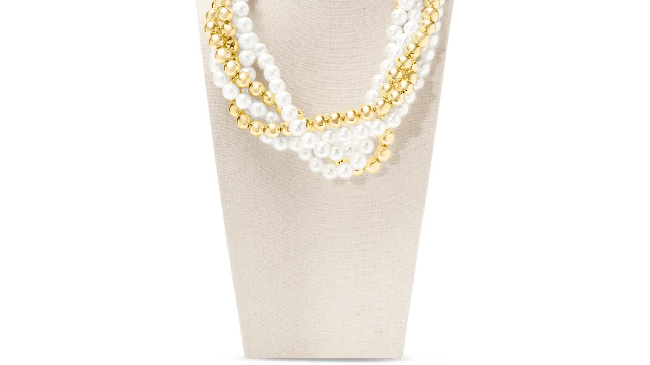 Martha Stewart Five Strand Pearl and Gold Ball Twisted Gold Necklace