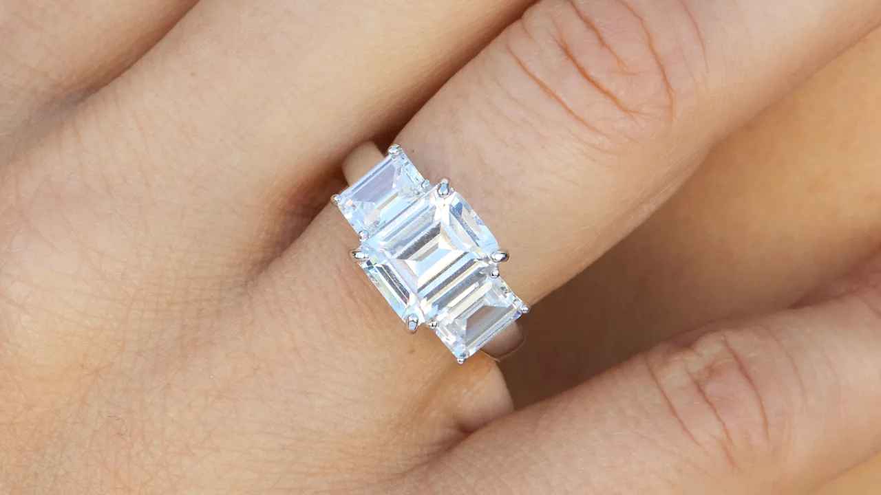 Savvy Cie Emerald Cut Cubic Zirconia 3-Stone Ring