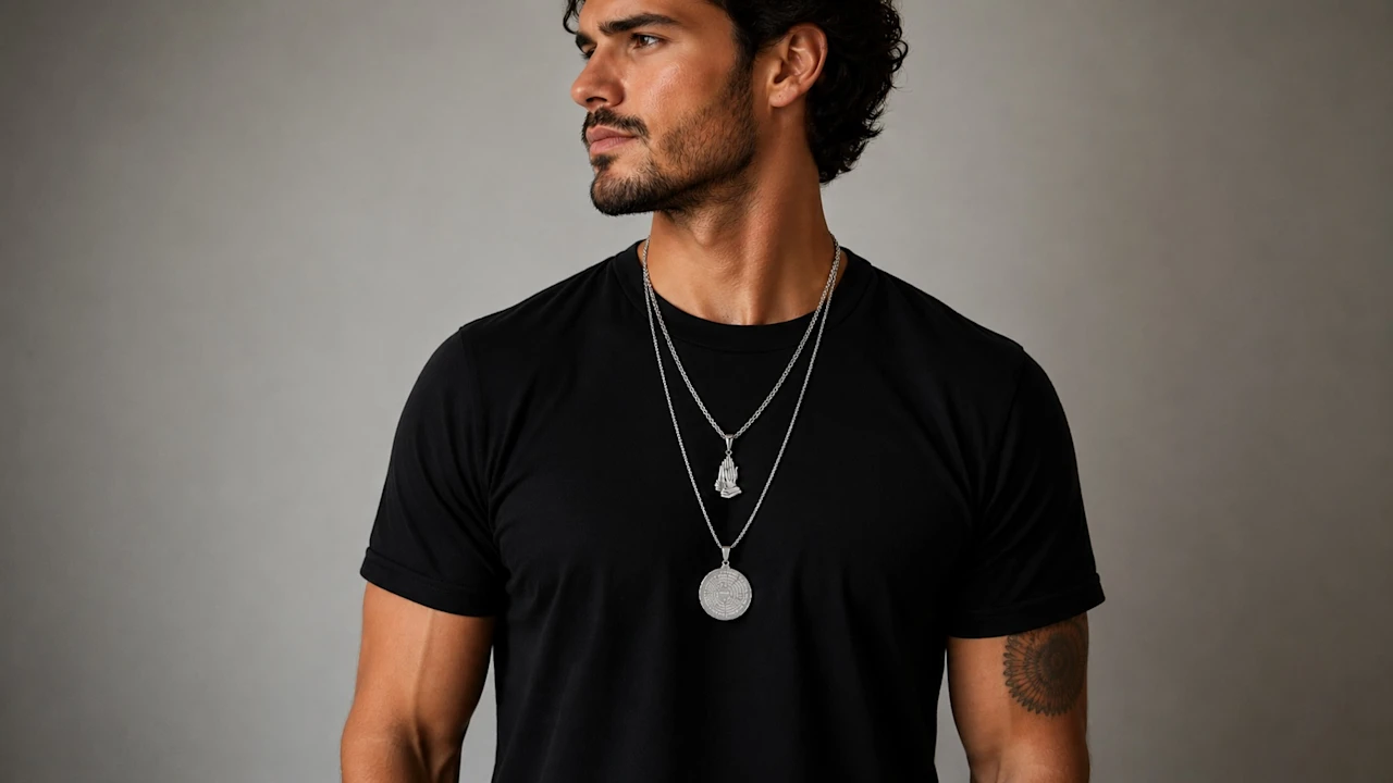 Steeltime Men's Prayer Hands & Round Pendant Necklace Set