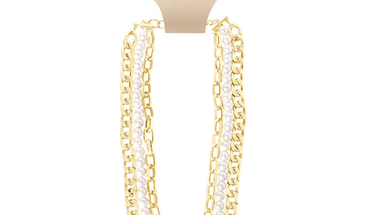 Martha Stewart Three Strand Pearl and Chain Gold Necklace