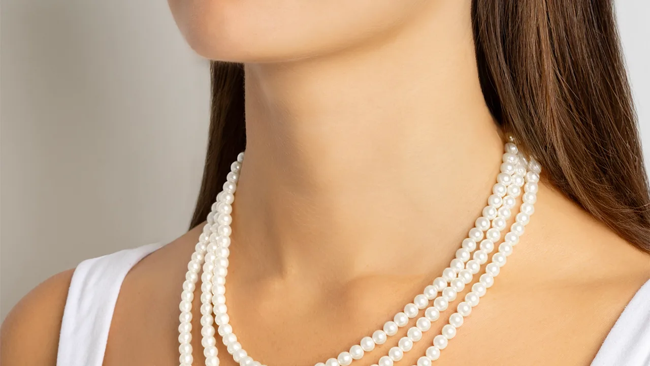 Martha Stewart Three Strand Pearl and Ball Gold Necklace
