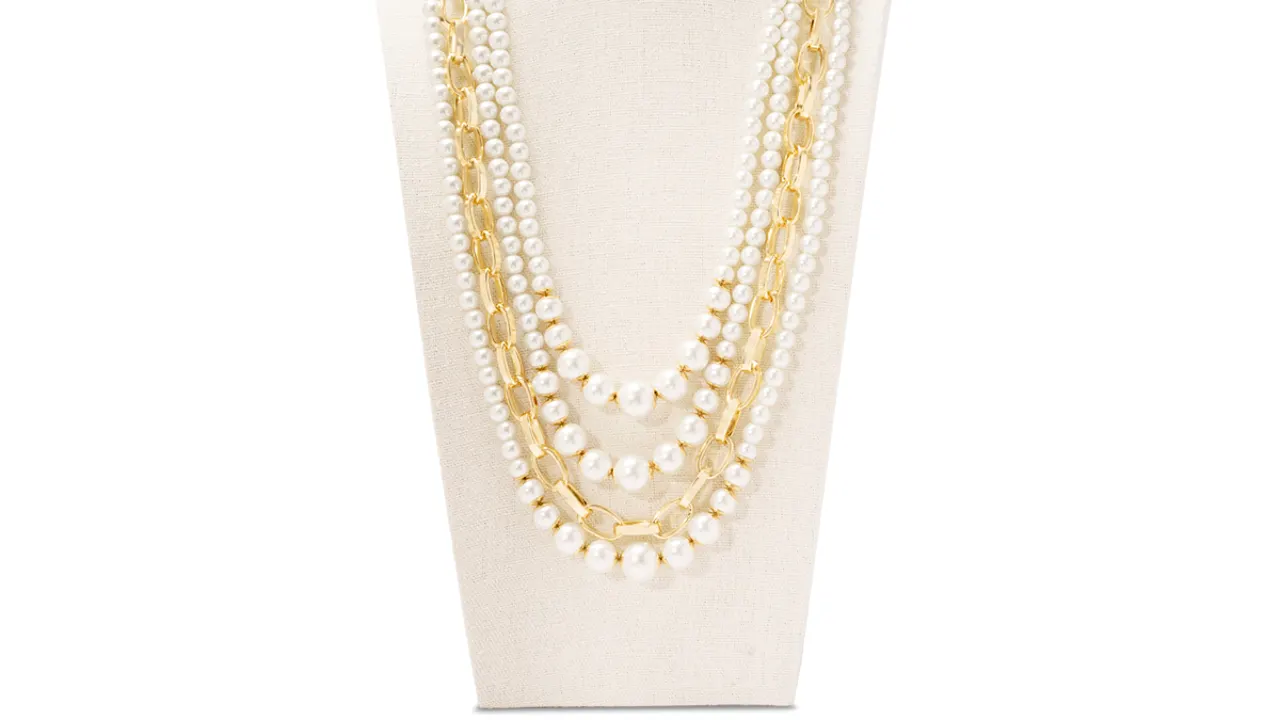 Martha Stewart Four Strand Pearl and Long Chain Gold Necklace