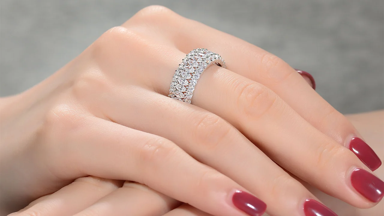 Genevive Flawless Rhodium Plated Round & Marquise Cubic Zirconia Eternity Ring