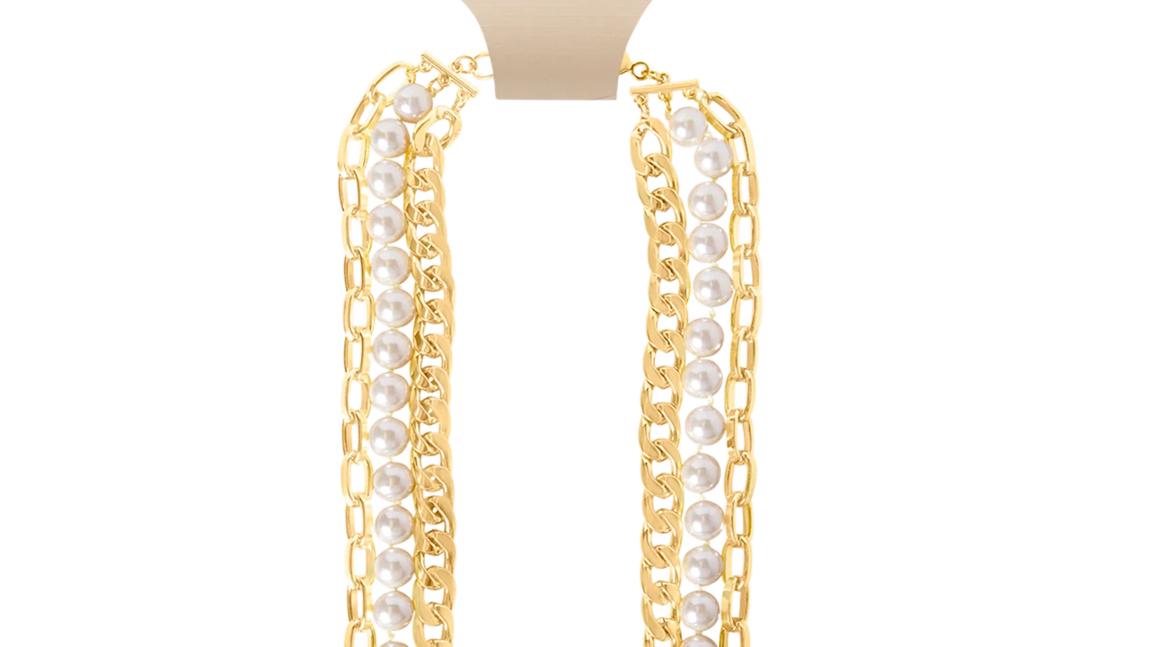 Martha Stewart Three Strand Pearl and Chain Gold Necklace