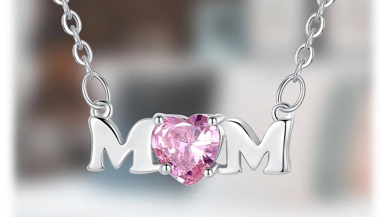 Hollywood Sensation 18K White Gold Plated Pink Heart Mom Pendant Necklace