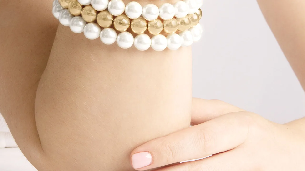 Martha Stewart Four Strand Pearl and Gold Ball 7" Bracelet