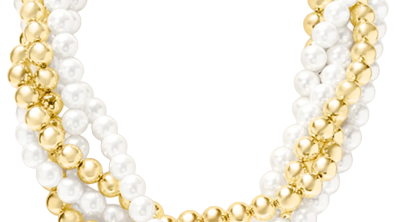Martha Stewart Five Strand Pearl and Gold Ball Twisted Gold Necklace