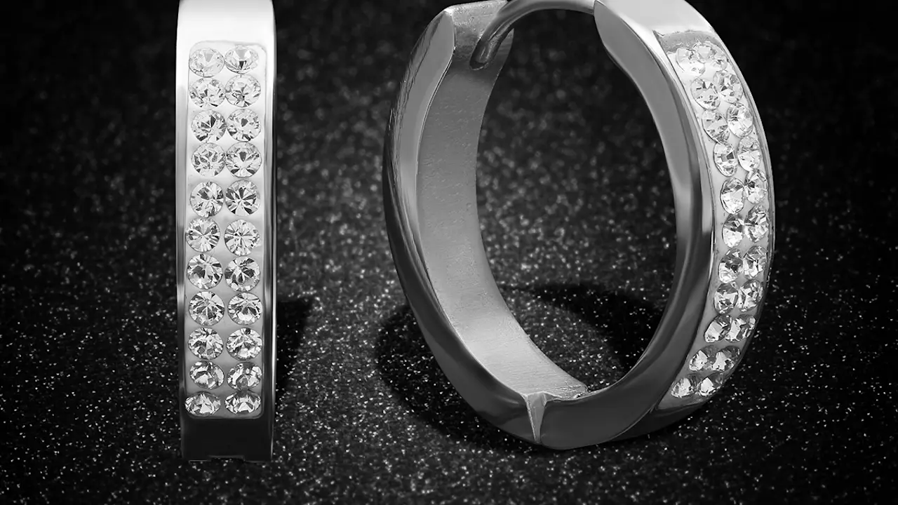Steeltime Women's Swarovski Crystal Huggie Earrings