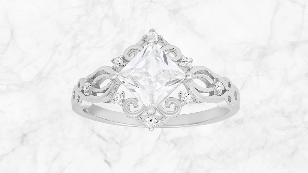 Kylie Harper Princess-Cut Vintage Filigree Ring