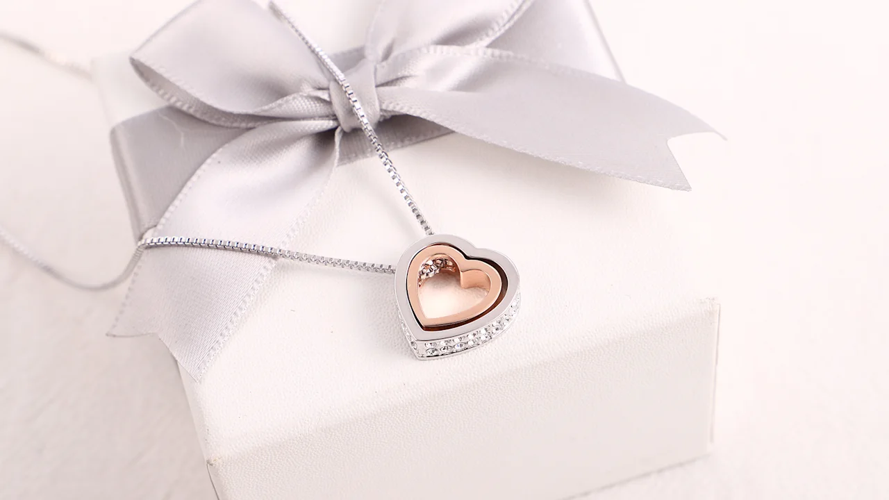 Rose And Lilly Two-Tone Double Heart Crystal Pendant Necklace