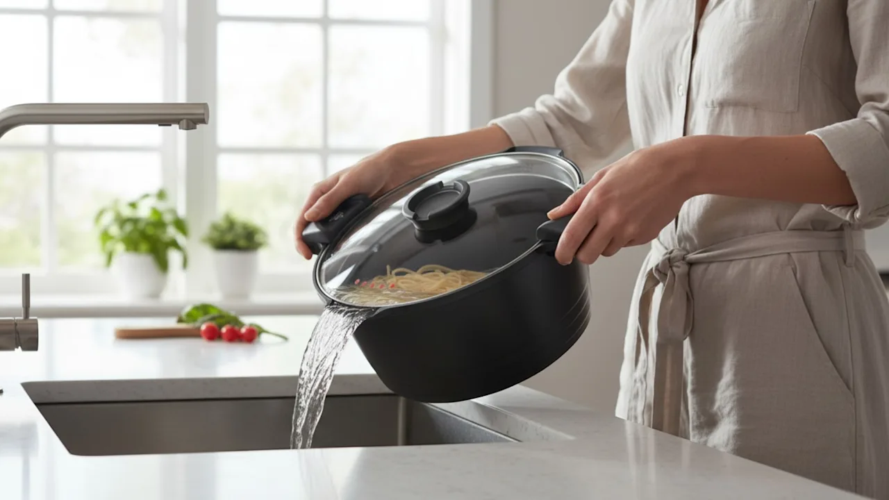 MasterPan Nonstick 5 Quart Stock & Pasta 9" Pot with Glass Lid Strainer