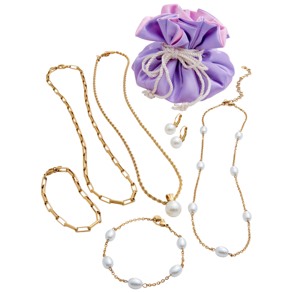 Savvy Cie 7-Piece Genuine Pearl Jewelry Set with Travel Bag