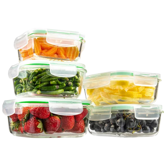 Eatneat 5-Piece Glass Food Storage Containers With Airtight Snap Locking Lids