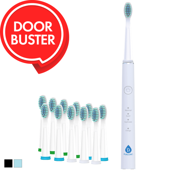 Pursonic Whitening Rechargeable Sonic Toothbrush with 12 Brush Head