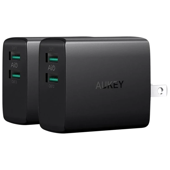 2-Pack: Aukey PA-U42 Wall Charger Ultra Compact Dual Port 4.8A Output