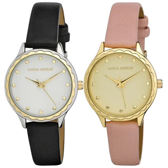 Laura Ashley Women's Fluted Dial Vegan Leather Strap Watch​
