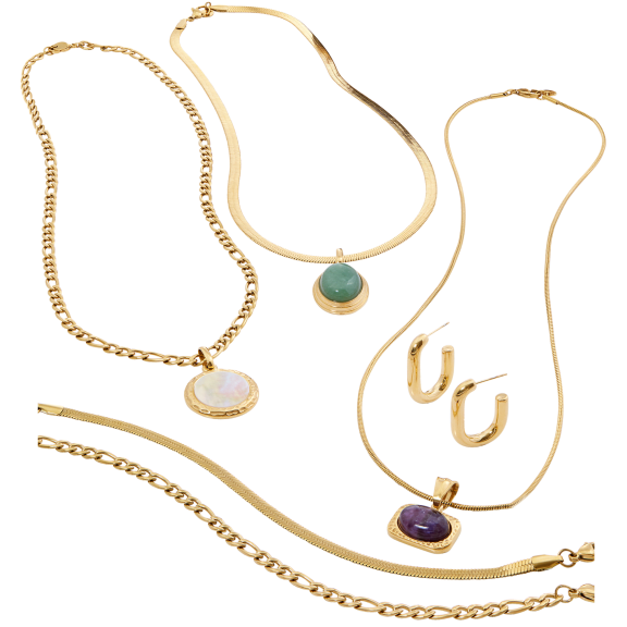 Savvy Cie 9 Piece Set of Genuine Gemstones in 18K Gold