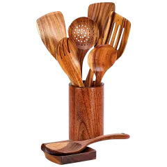 Juego de 9 Espátulas de Madera Cheer Collection con Portaespátulas de Madera
