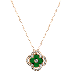 Saffron Clover Pendant Necklace with Full CZ Stone Halo & Accents