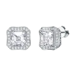 Stella Valentino 2.50 CTW Moissanite Halo Geometric Square Stud Earrings