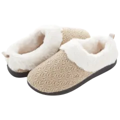 Floopi Womens Ivy Patterned Sweater Knit Faux Fur Clog Slippers