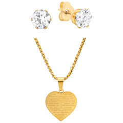 Steeltime Heart-Shaped "Our Father" Pendant & Diamond Stud Earrings