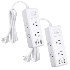 2-Pack: Clear Power 6-Outlet Surge Protector Power Strip with 3 USB Ports