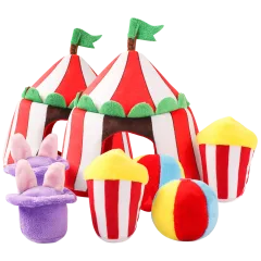 2-Pack: HugSmart 3-In-1 Squeaky Hide & Seek Plush Dog Toys (Happy Circus)