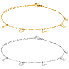 Steeltime Set de 2 Pulseras con Dijes de Diamantes Simulados "L O V E"