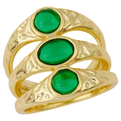 Savvy Cie Anillo ancho con Vástago Dividido y Esmeralda Creada Audaz
