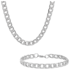 Steeltime Juego de Collar y Pulsera de Cadena Cubana para Hombre