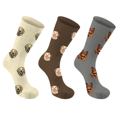 3-Pack: Seeboo Dog Breed Crew Socks