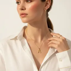 Saffron Initial Textured Letter Pendant Necklace