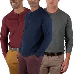 3-Pack: Tailor Vintage Airotec Performance Stretch Waffle Henley Shirts