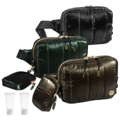Joan & David Metallic Tubular Quilted Nylon Passport Sling Bag