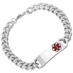 Steeltime Men's Stainless Steel Cuban Bracelet with Medical Accent