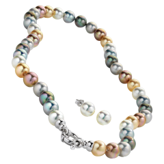 JOIA De Majorca 10mm 18" Multi-Color Pearl Necklace & White Stud Earrings
