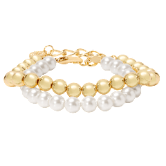 Martha Stewart Two Strand Pearl and Gold Ball 7" Bracelet