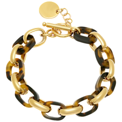 Steeltime 18K Gold Plated Stainless Steel Tortoise Shell Link Bracelet