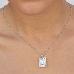 Savvy Cie Emerald Cut Cubic Zirconia Halo Necklace