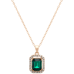Saffron Emerald Cut Green Crystal Necklace with CZ Halo