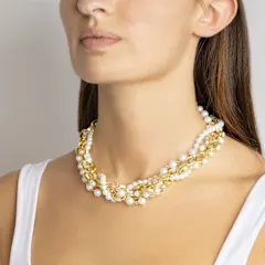 Martha Stewart Five Strand Pearl and Chain Twisted Gold Necklace