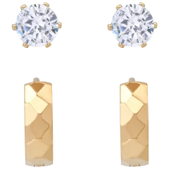 Steeltime Men’s Simulated Diamond Studs & Diamond-Cut Huggie Hoops Set