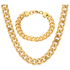 Steeltime Juego de Collar y Pulsera de Cadena Cubana Gruesa para Hombre