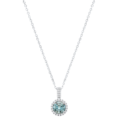 Saffron 1.0 Carat TW Turquoise Moissanite Halo Pendant Sterling Silver Necklace
