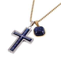 Iron Saints Stainless Steel Chain Necklace with Cross & Mother of Pearl Pendants